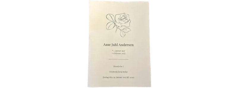 Salmehæfte eller sanghæfte med rose til begravelse eller bisættelse