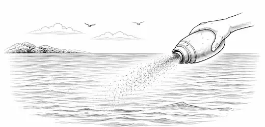 Illustration af askespredning over havet fra en urne